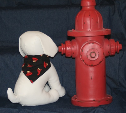 Stuffed Dog Modeling Fire Helmet Bandana