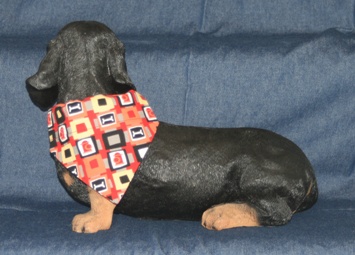 Dachshund modeling fire hydrant check bandana