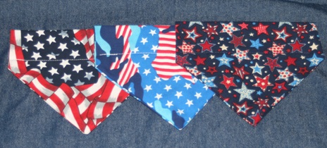 Display of 3: American Flag, Red,White & Blue Camouflage, and Patriotic Stars Bandanas