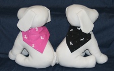 Stuffed dogs modeling Scottie Dogs, Pink and Black Bandanas