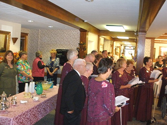 Grand Officers Sing, in background Stacie Beyrodt, Valinda Holmes, Jean Kimmel, Marilyn Bowman, Masonic Home Tea, 9/12/09