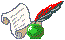 Scroll, Ink Bottle and Feather Pen